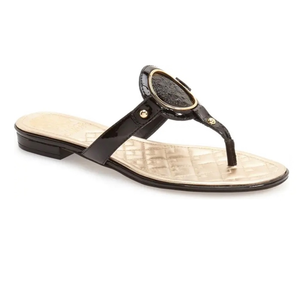 Vince Camuto Braida Sandal Thong Quilt Leather Slip On Signature Logo Flip Flop
